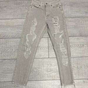 American Eagle Outfitters Light Gray Distressed Skinny Jeans